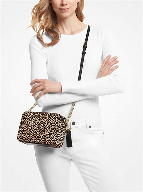 Jet Set Medium Leopard Print Calf Hair Crossbody .